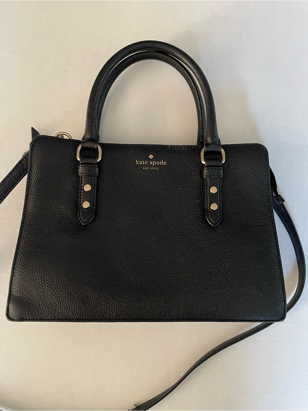 kate spade Black Pebble Leather Structured Satchel with Top Handles